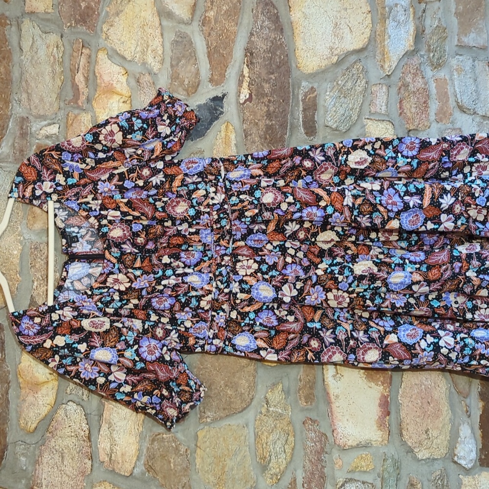 Ann Taylor Batik Autumn Leaves Midi Flare Dress - Picture 4 of 14